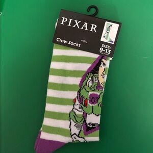 Buzz Lightyear Green Stripe Crew Socks - Men Size 9-13 nwt adults unisex